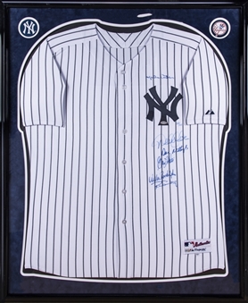 New York Yankees Captains Multi Signed Home Jersey With 6 Signatures In 34x42 Framed Display - 22/22 (MLB Authenticated & Steiner)